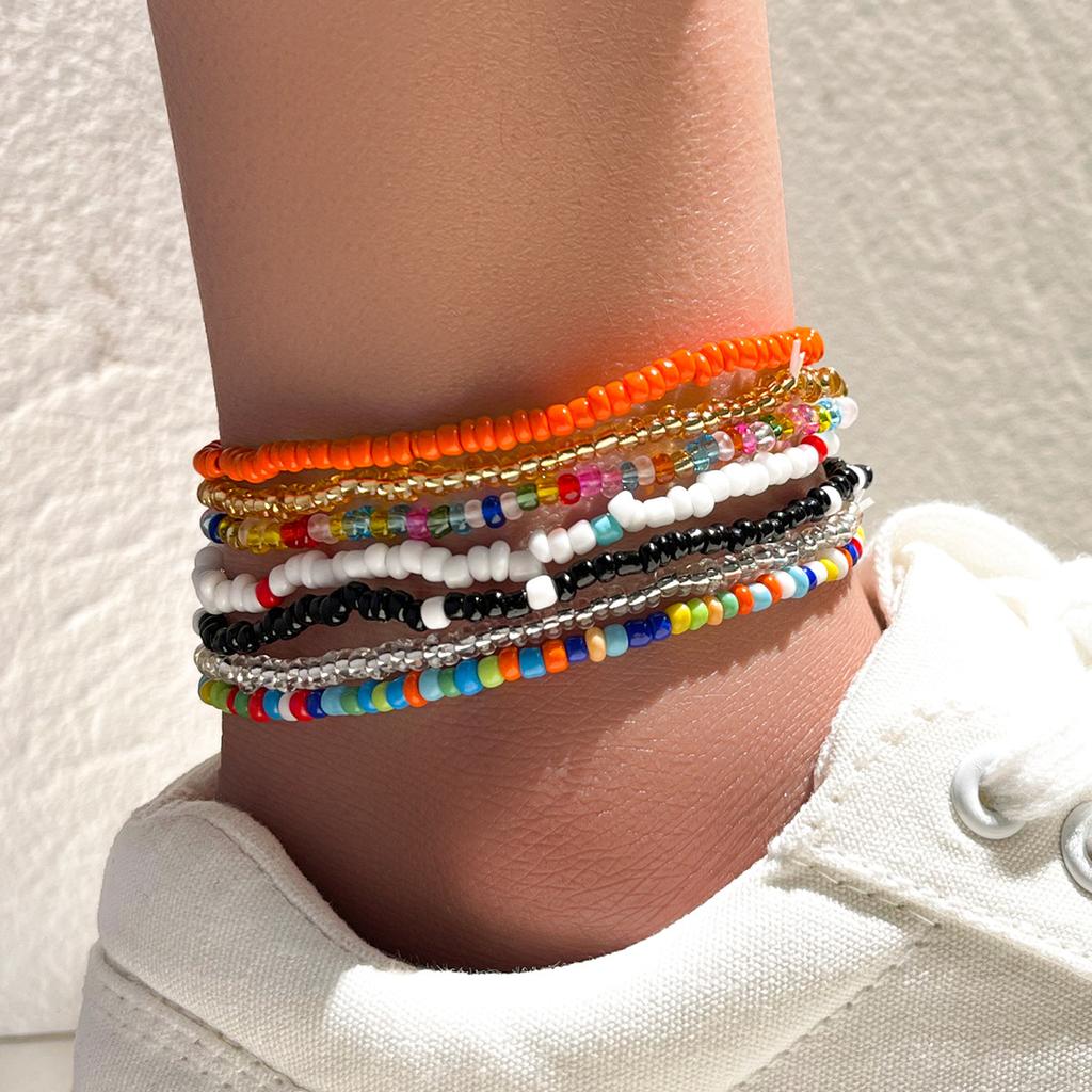 Bohemian Colourful Rice Bead Anklet Set For Women Summer Sandy Beach Chain On Leg Ankle Bracelet Female  Jewelry