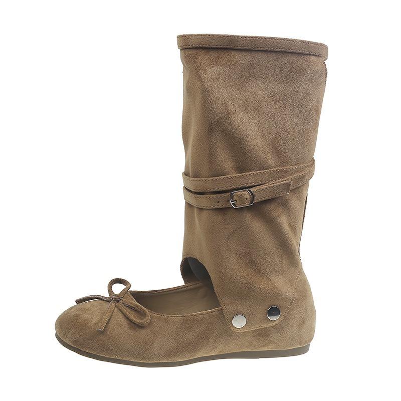 Niche design bow hollow cool boots women's new summer boots flat bottom women's leather boots