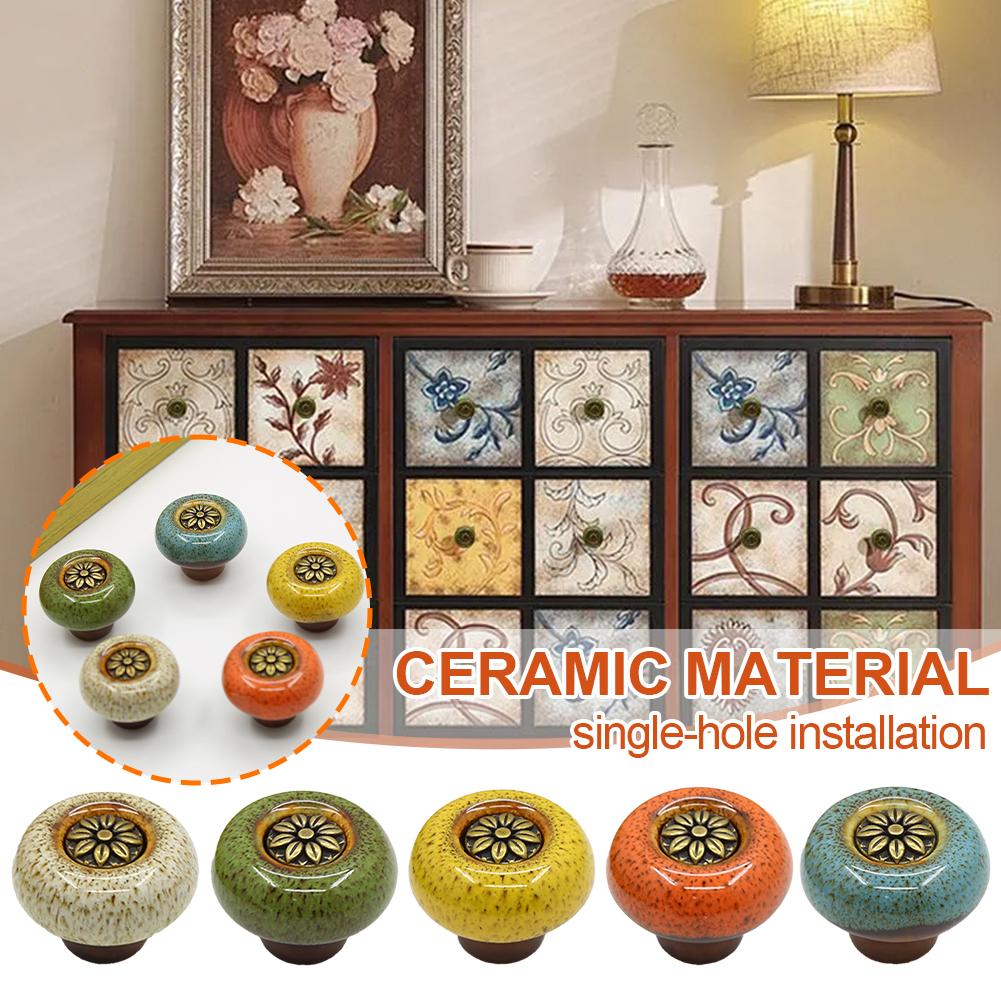 Pastoral Ceramic Pumpkin Cabinet Handle Painted Classical Handle Chest of Drawers Wardrobe Door Single Hole Handle