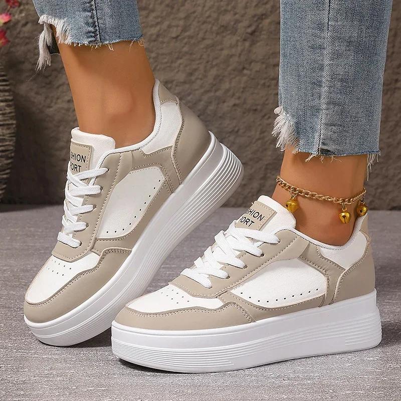 

Fashion Women Sneakers for Thick Platform Casual Shoes 2025 Spring New Patchwork Sport Shoes Outdoor Comfort Anti-Slip Woman Sneaker 35 хаки