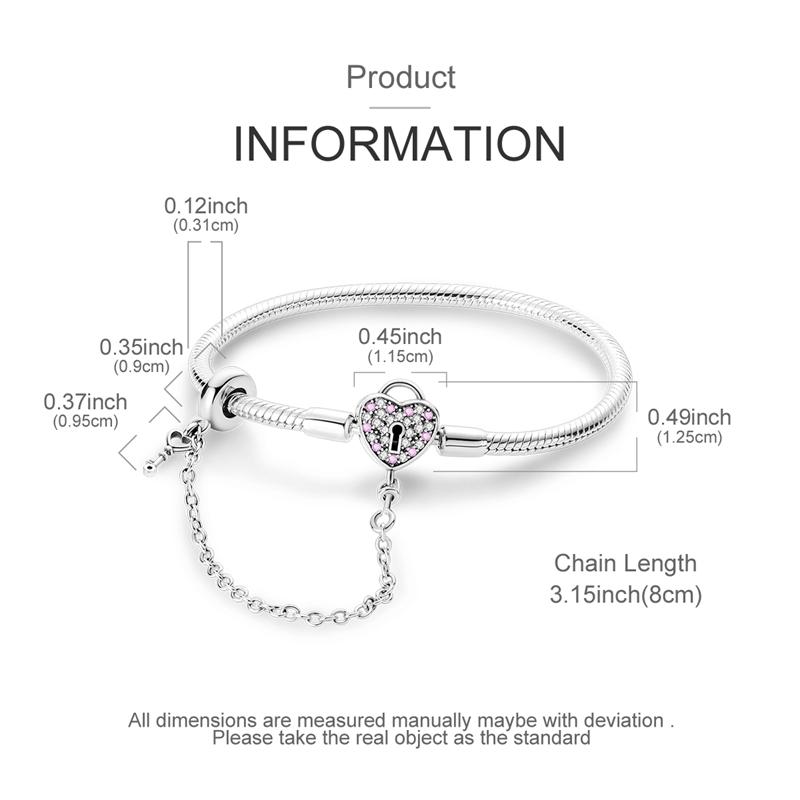 Bracelet 925 Silver Bracelet 17-20CM Love Heart Zircon Original Bracelets Fit Charms Bracelets Jewelry Gifts