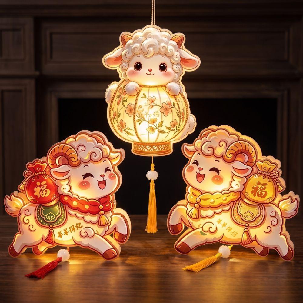 Ancient Chinese Style DIY Handheld Sheep Lantern Cartoon Portable Sheep Glowing Lantern  Kids Craft