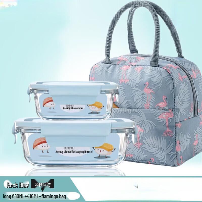 ZISIZ Heat-Resistant Glass Lunch Box Set with Insulated Bag