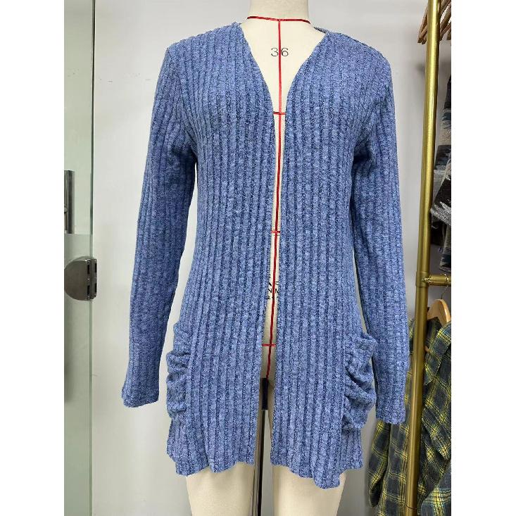 European and American Autumn Winter New Solid Color Pocket Long Sleeve Base Cardigan Knitwear In Stock