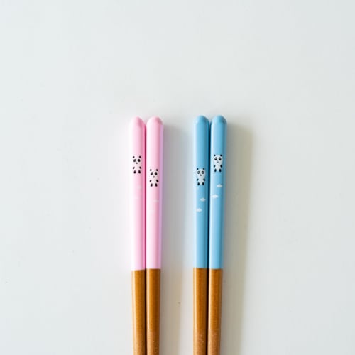 Sunny Life Design Children's Chopsticks, Dishwasher Safe, Floating Panda Design, Pink, Natural Wood, 18cm, Ages 8-9, Made In Japan, Product Number 264