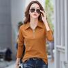 Women's Korean Style Long Sleeve Polo Shirt - 95% Cotton, Turn-Down Collar, Slim Fit, Professional Base Layer Top