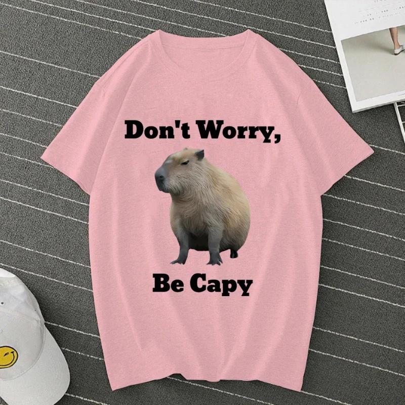 Don't Worry Be Capy Capybara Print Cotton Men‘s T-Shirt  And Women Tee Clothing Casual O-Neck Short Sleeve Streetwear T-Shirt