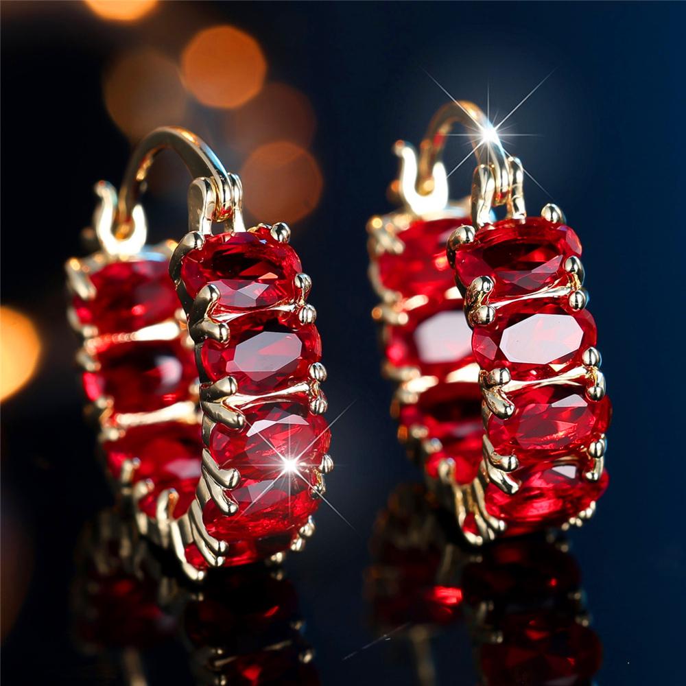 Trendy Crystal Red Zircon Stone Hoop Earrings For Women Vintage Gold Color Wedding Jewelry
