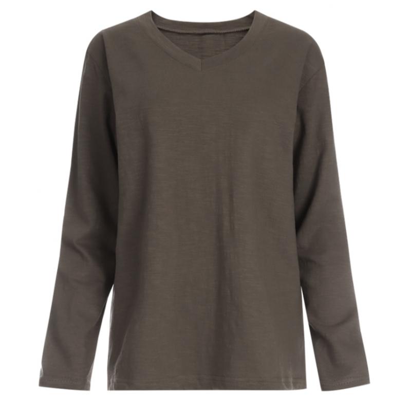 Shop Women Tail Plain V Neck Long sleeVe T shirT Dai Wsh 1056 Black