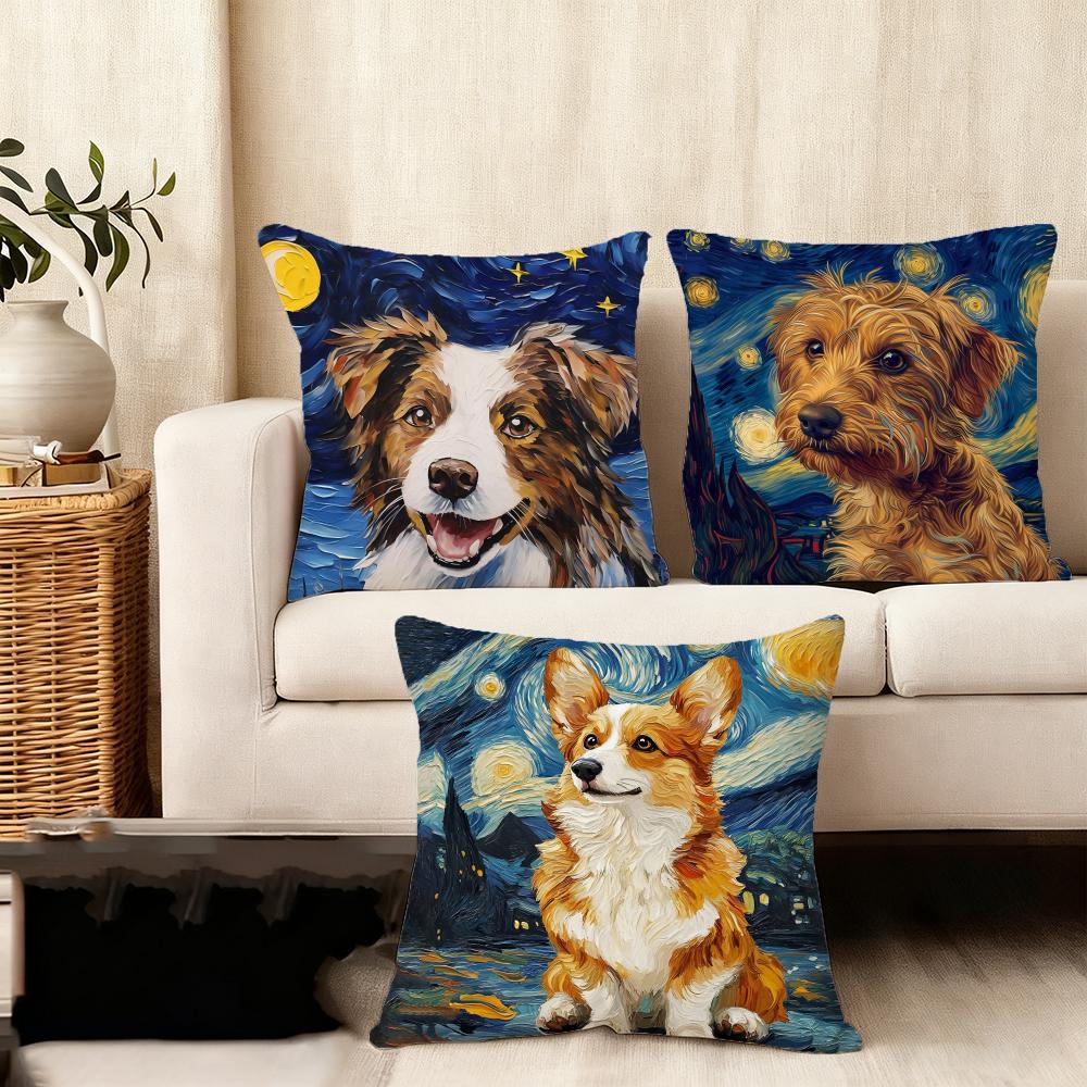 1PC Catoon Starry Sky Dog Cushion Cover Plush Fabric Soft DoubleSided Printed Sofa Warm Winter Home Child Gift Pillow Case