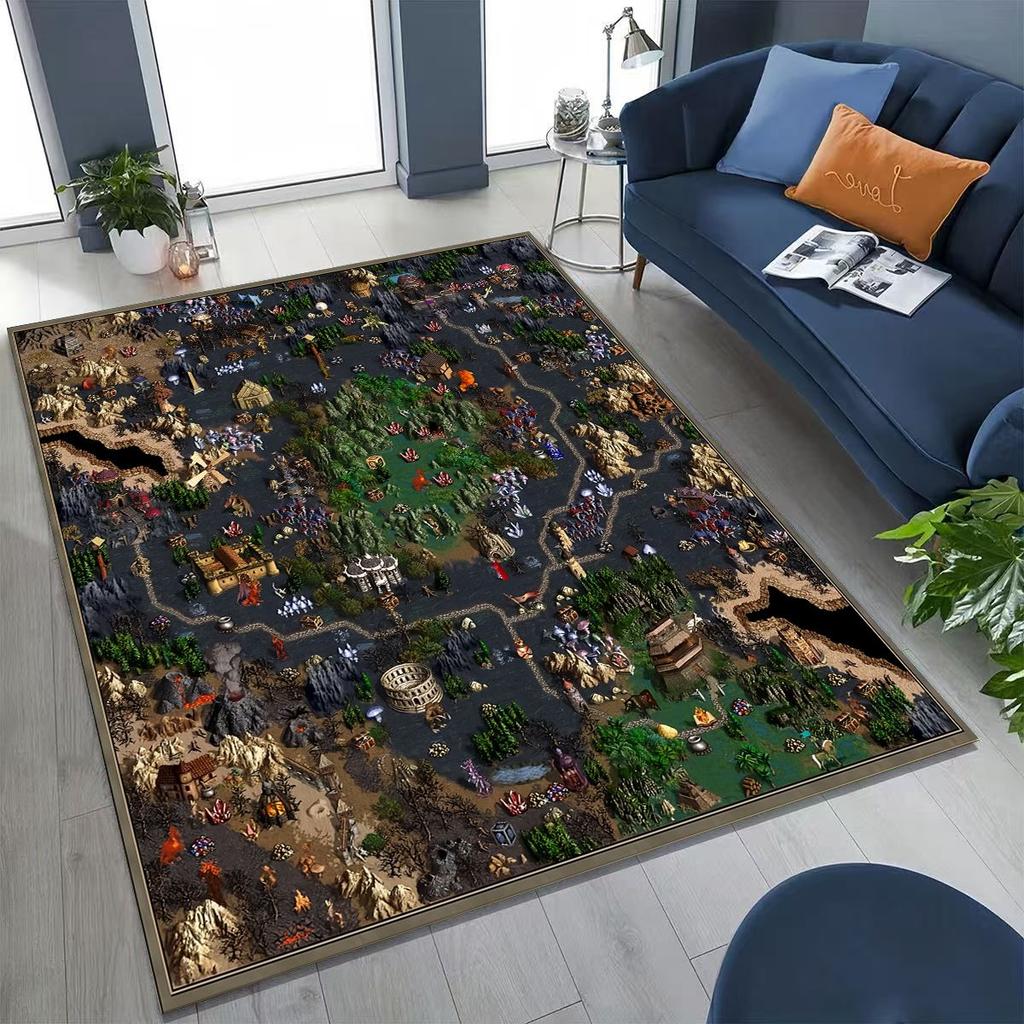Retro Heroes of Might and Magic Map Games Art Rug for Bedroom Living Room Sofa Home Doormat Decor,Large Kids Non-slip Floor Mat