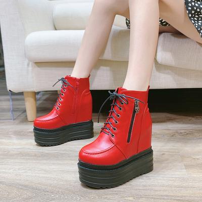Fashion Super High Heel 14cm Genuine Leather Platform Wedge Hidden Heel Women Casual Shoes Chunky Sneakers High Heels Spring Autumn