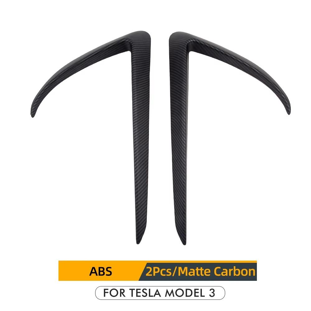 Front Fog Light Cover For Tesla Model 3 2017-2025 Lamps Blade Trim Spoiler Wind Knife Bumper Carbon Fibre Pattern ABS Tuning