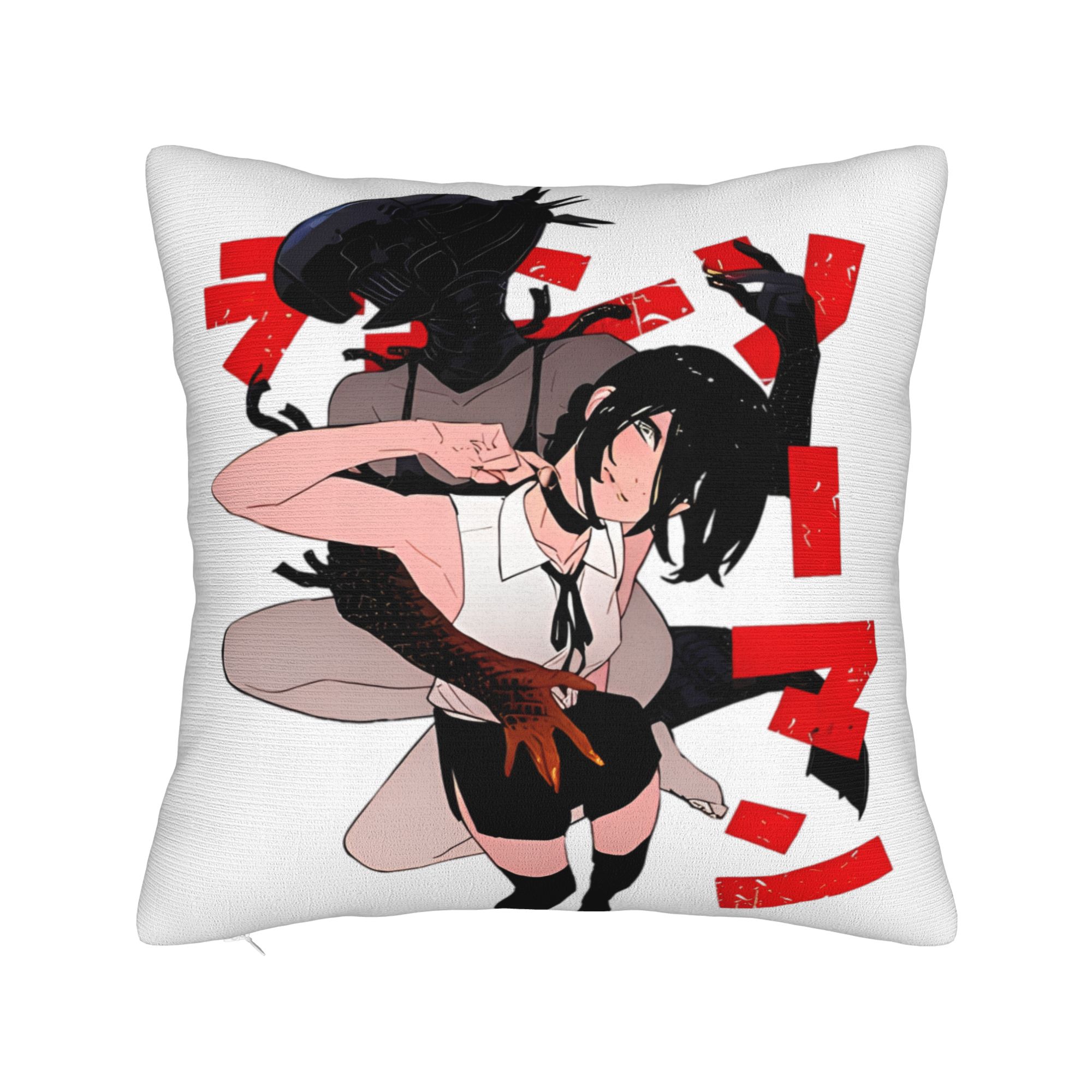 Chainsaw Reze Square Pillow Covers Polyester Sofa Anime Movie Cushion Case Cute Decor Throw Pillow Case 45*45 12x12Inch