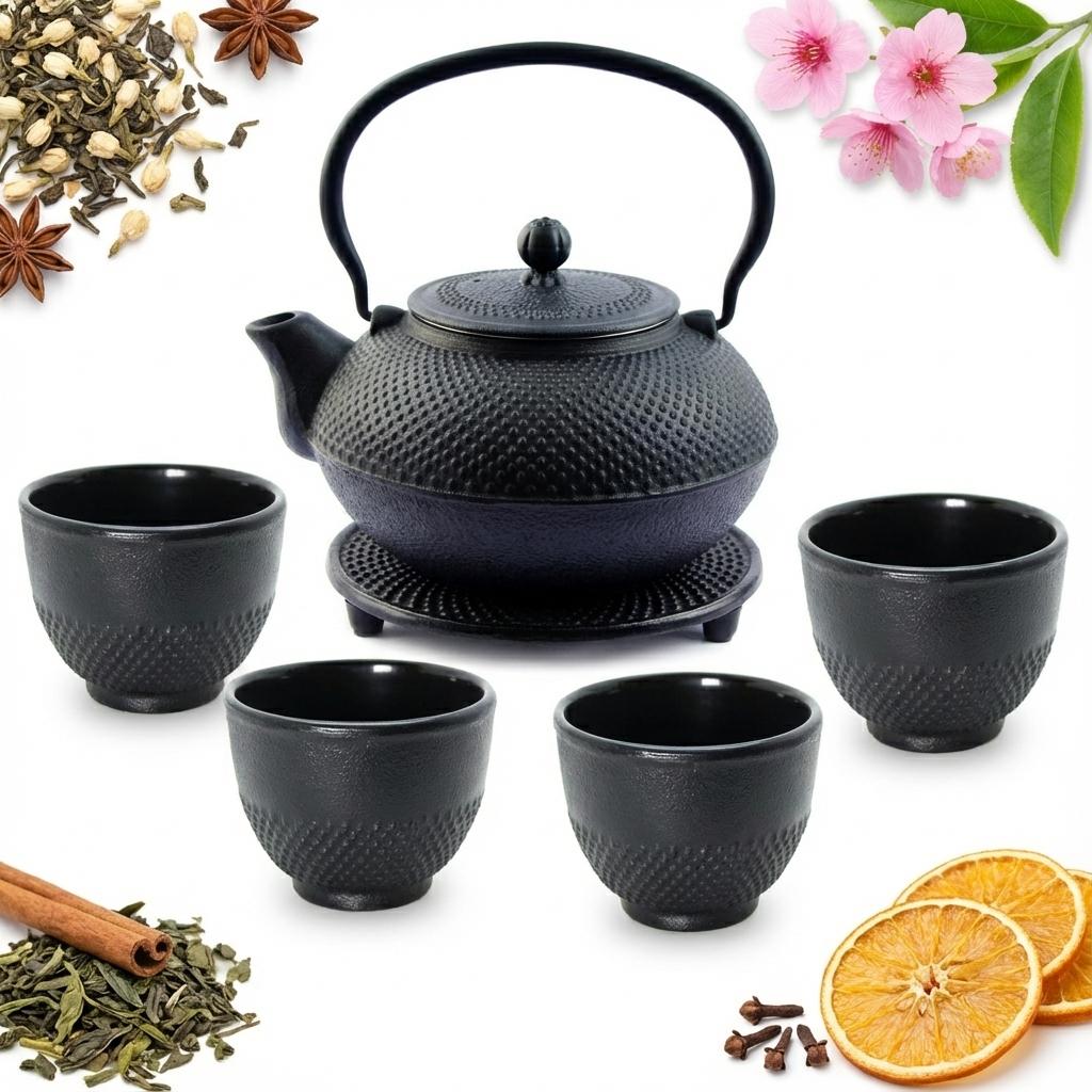 Cast Iron Kettle 1.5L Set Of 6 Black For Tea Ø 18 Cm