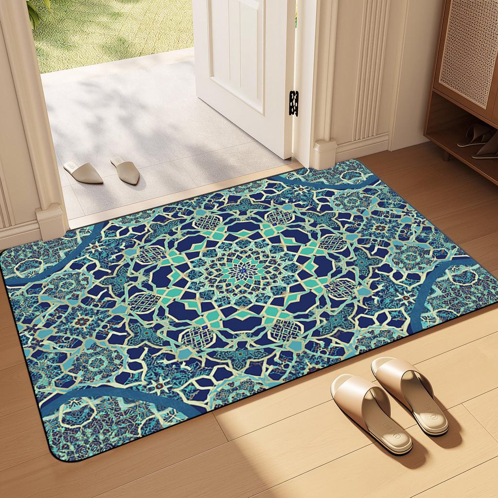 Islamic style intricate star-shaped soft carpet, suitable for living room, bedside, bedroom,vintage floor mat, entrance door mat