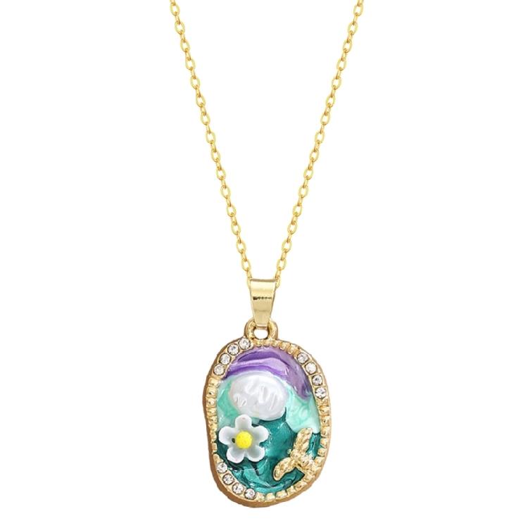 Elegant Oil Painting Bivalve Charm Necklace 10 Multicolored Artistic Designs Thin Metal Mixture Fashion Addition