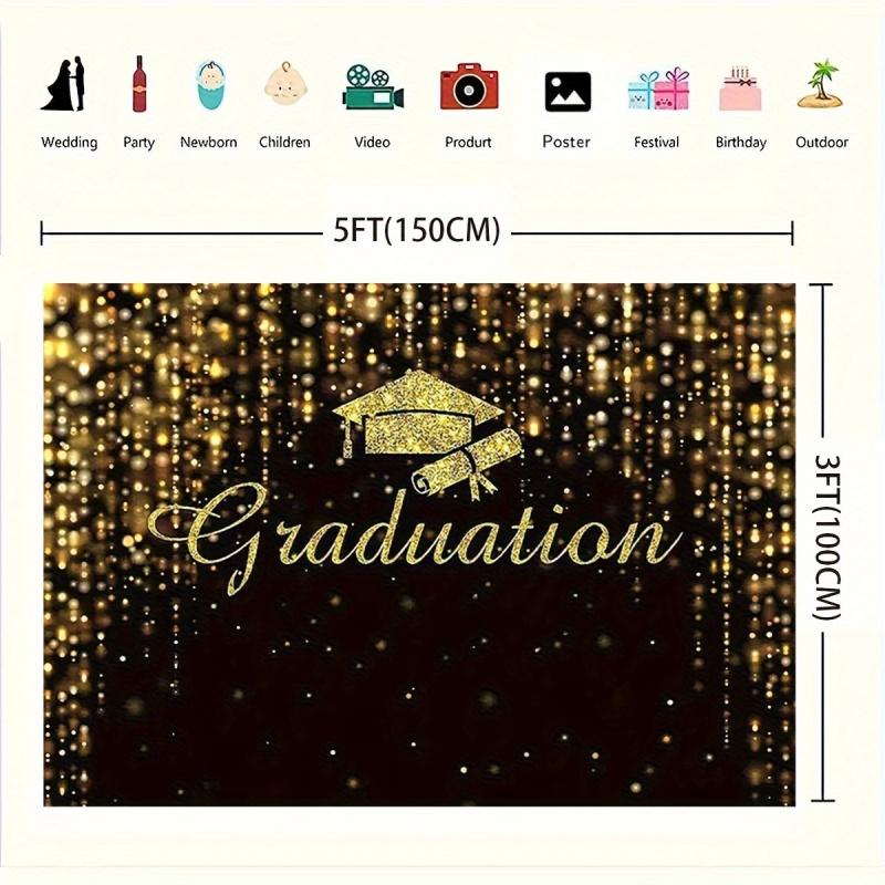 Black Gold Graduation Backdrop, Sparkling Glitter Backdrop for Party, Garden Party Decor, Photo Booth Background