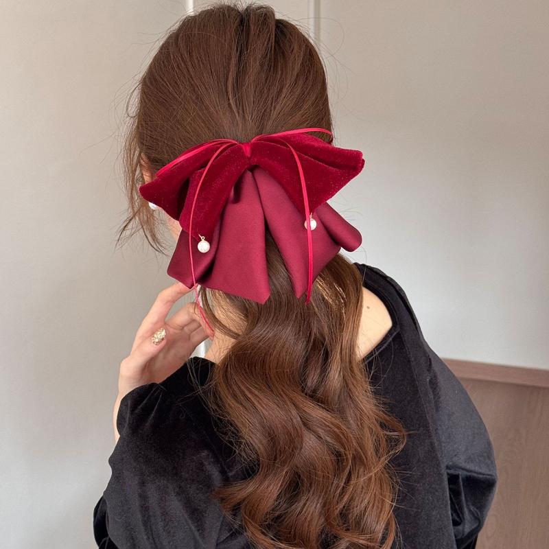 Korean Black Red Pearl Bow Hair Clips Shark Hair Claw Clip Hairpins Spring Clip  Ponytail Barrettes Hair Accessories