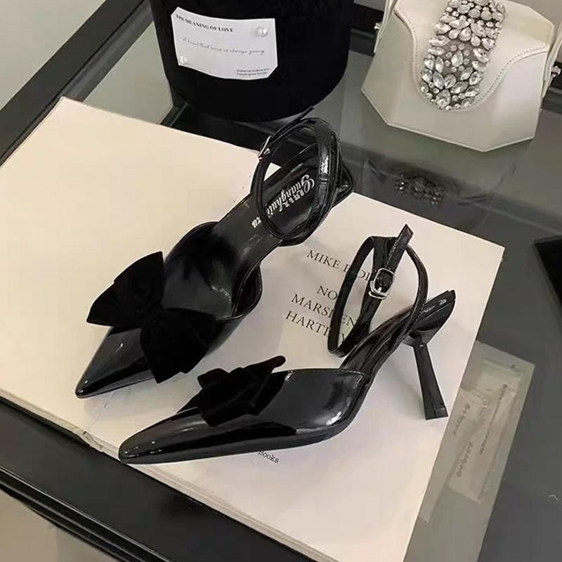 Fashion Baotou High Heels Spring New Pointy Head Shallow Mouth Butterfly Knot Line with Anti-slip Wear-resistant Sandals