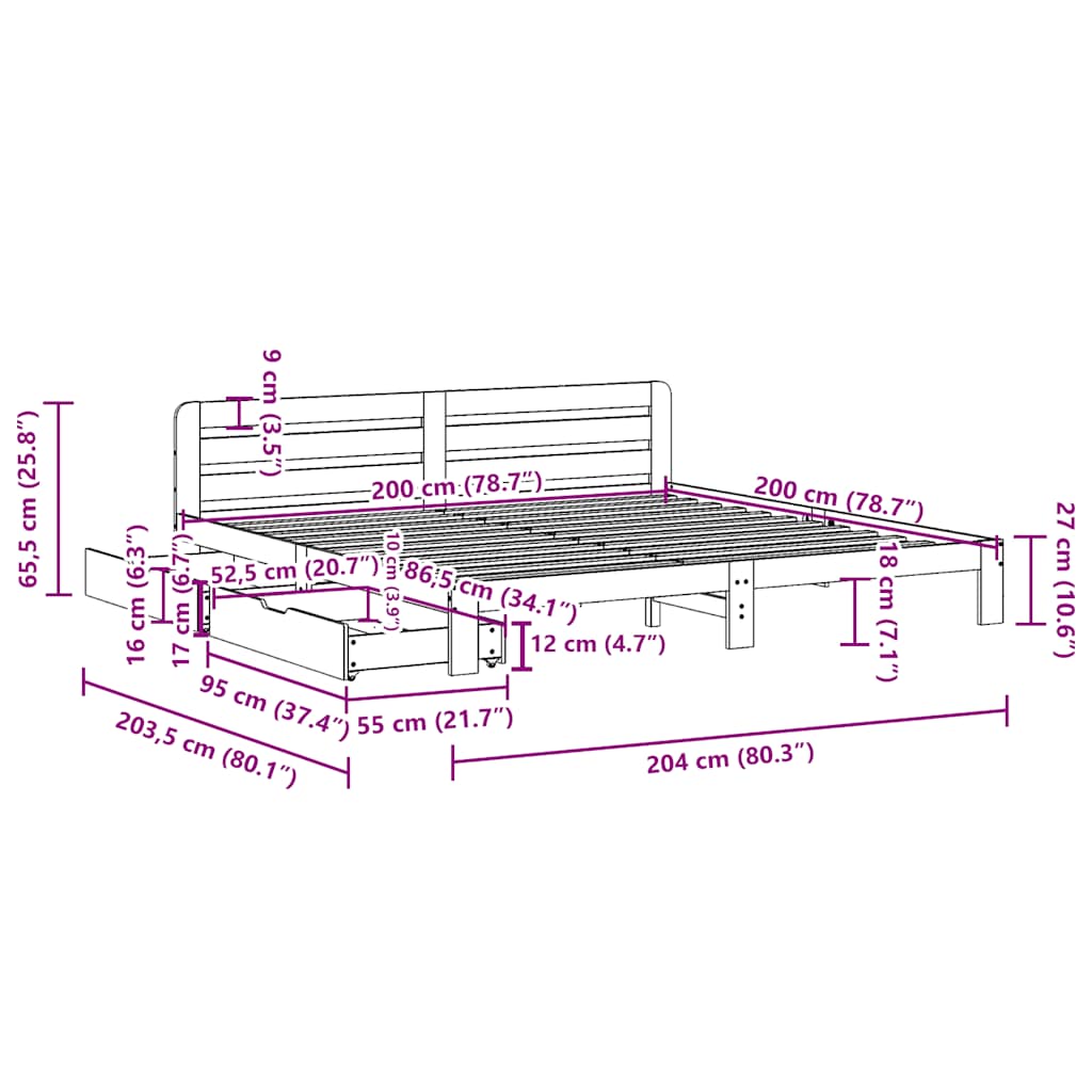 Solid Wood Bed Without Mattress Wax Brown 200x200 Cm Pine Wood