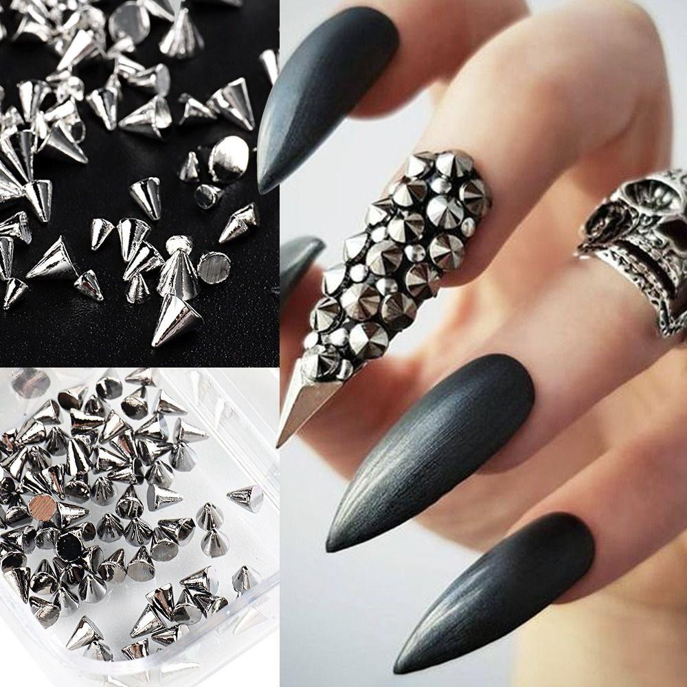 Appro150pcs/box 3D Cone Spike Nail Rhinestone Gold Silver Rivet Nail Decoration  Wedding Design