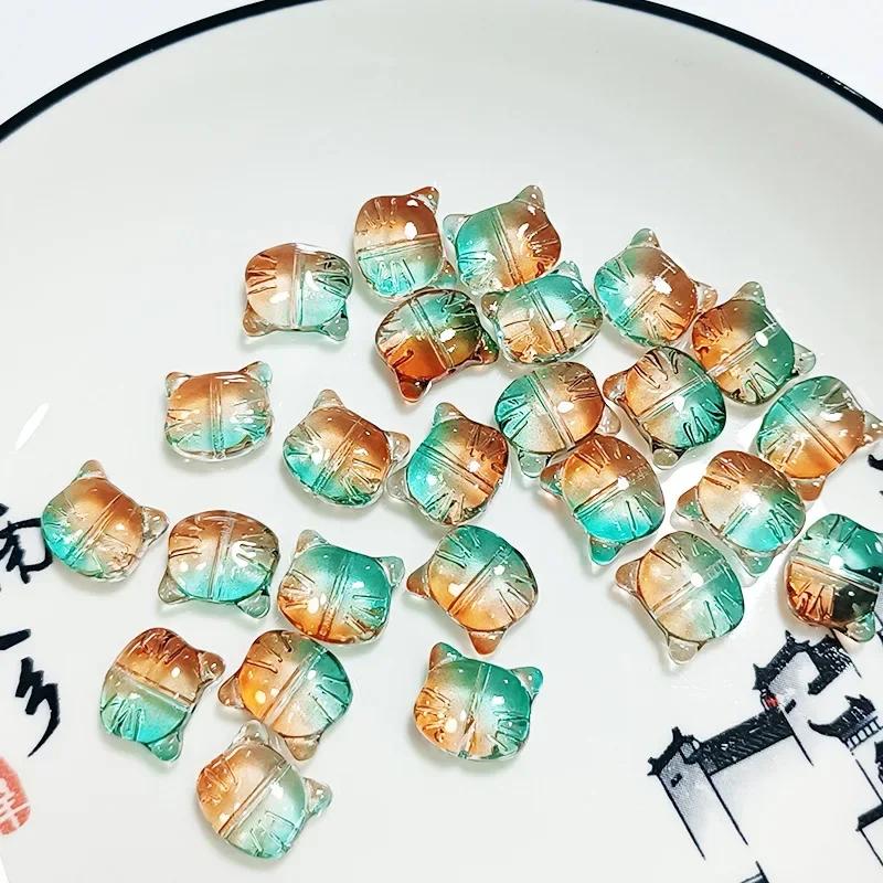 DW12 20 Stück Glas Kreativität Katzenkopf Perlen Niedlich Gerades Loch Lampwork Perle DIY Armbänder Halskette Ohrring DIY Zubehör