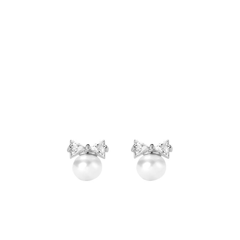 New Niche Design Bow Pearl Earrings Temperament Light Luxury Simple Silver Needle Fashion Stud Earrings