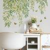 Fresh Green Leaves, Tree Branches, Small White Flower Butterflies, Living Room Home Wall Background Beautification Wall Stickers
