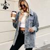 Women's Fashion Casual Solid Color Print Autumn Winter Long Sleeve Hooded Jackets & Coats
