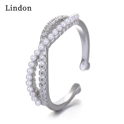 Lindon Classic Copper Alloy Synthetic Pearl Ring Ladies Jewelry Wedding Promise Party Gift