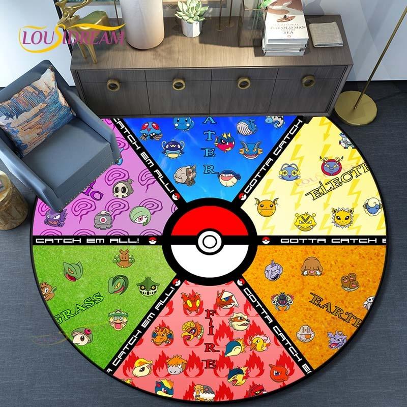 Cartoon Pokemon Round Carpet Fashion Cartoon Pictures Printed Round Area Rugs Parlor Bedroom Floor Mat Anti-slip  Area Rug  Rugs