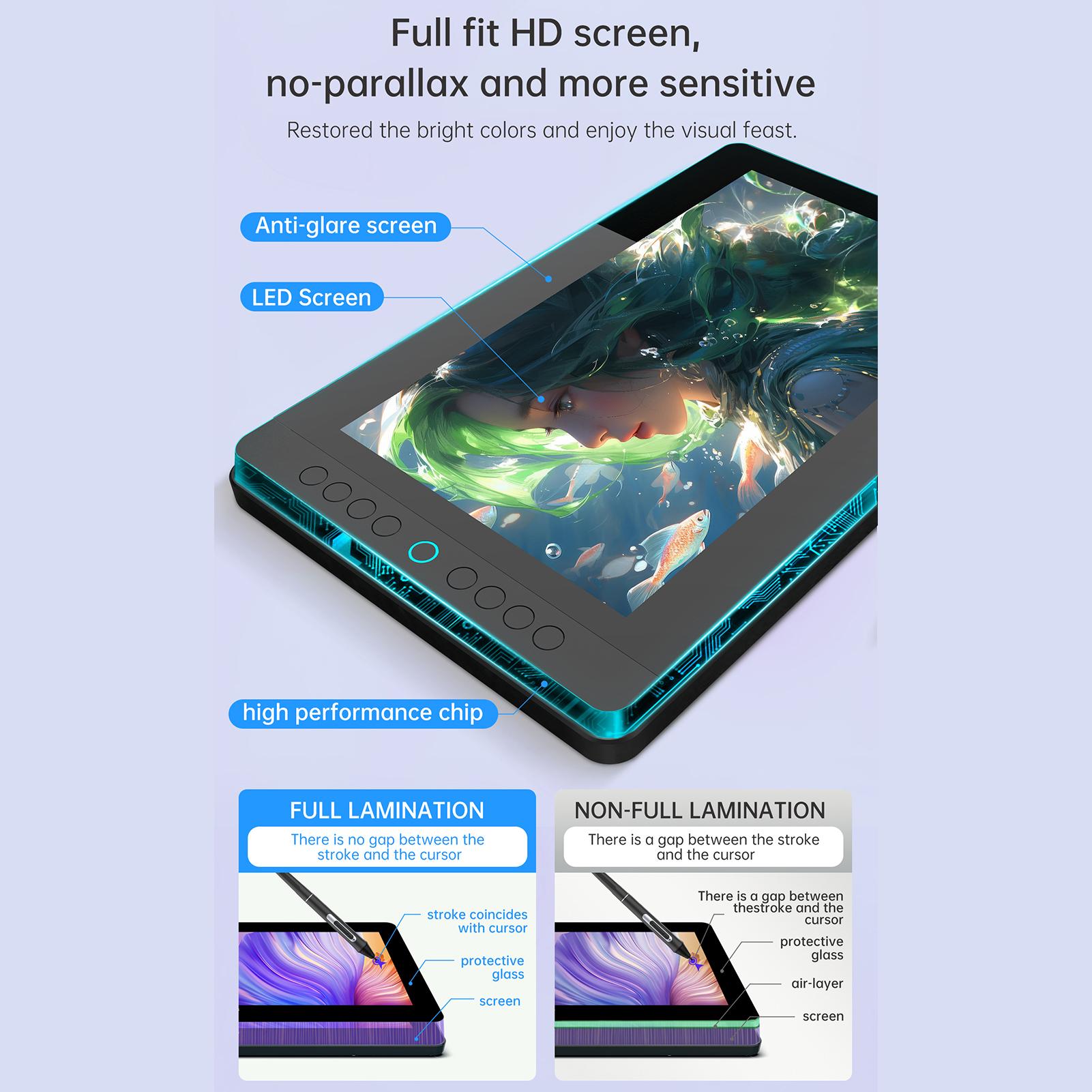 

BOSTO -13HDK Portable Graphics Drawing Tablet 13.3 Inch H- LED Screen Display Anti- Digital Art Drawing Pad 16K Pressure Battery-