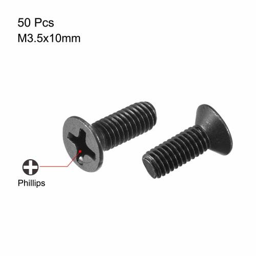 uxcell 50pcs M3.5 x 10mm Flat Head Screws, Phillips Head Fasteners, Black, for Laptops, PCs, TVs, Fans, Audio Switches