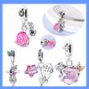 Cute Copper Charms Pink Cat And Dog Playing Snail Charms Beads Pendant Fit Original Bracelet Diy Jewelry For Women