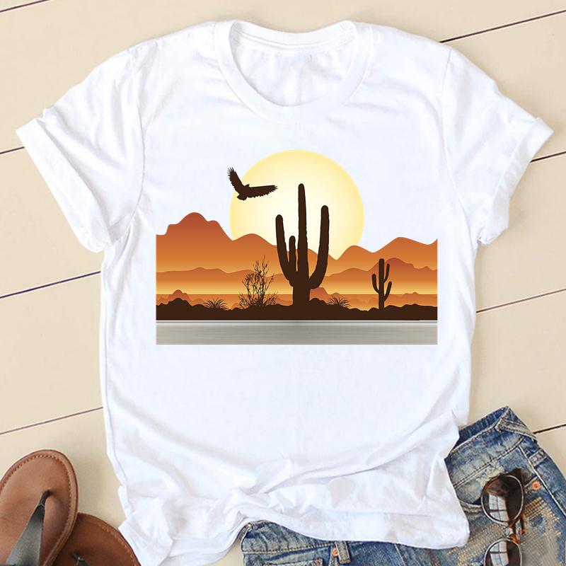 T-Shirts Women Leopard Cactus Fashion 90S Trend 2025 Spring Summer Clothes Graphic T Shirt Tops Lady Print Female Tee Shirt