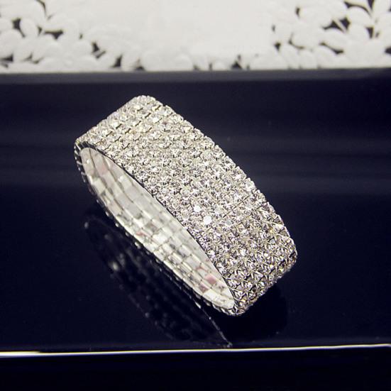 Brățară de mireasă nobilă rafinată, manopera excelentă, brățară elastică cu strasuri pe mai multe rânduri, accesoriu de bijuterii