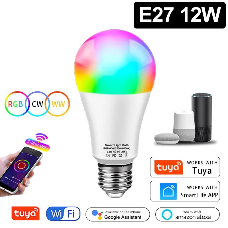 Tuya WIFI Smart LED Bulb Smart Life APP Operated 12W 15W 18W E27 85-265V Alexa Lamp Google Assisatnt Yandex Alice Voice Control
