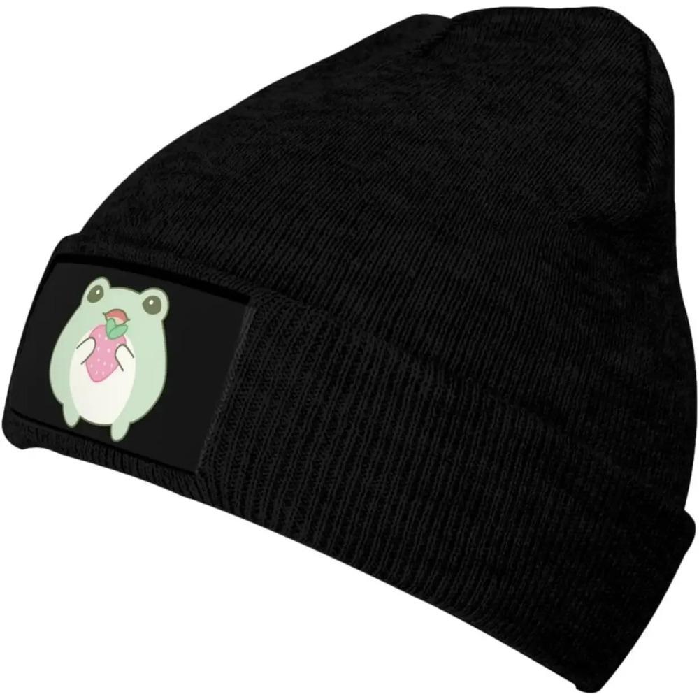 Cute Cartoon Frog Funny Knit Hats for Unisex and Women Plain Knit Hat Winter Soft Warm Stretch Thick Trendy Beanies Hats Cap