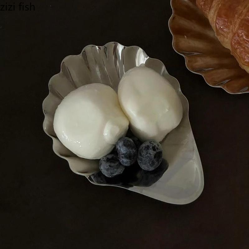 304 Stainless Steel Shell Plate Metal Cheese Plate Dessert Dish Jewelry Storage Plate Decorative Dish Featured Tableware