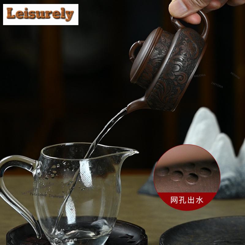 HOYIHM 111ml Exquisite Yixing Purple Clay Teapots Handmade Liquor Jar Pot Raw Ore Mud Kettle Zisha Tea Set Tea Services Gifts