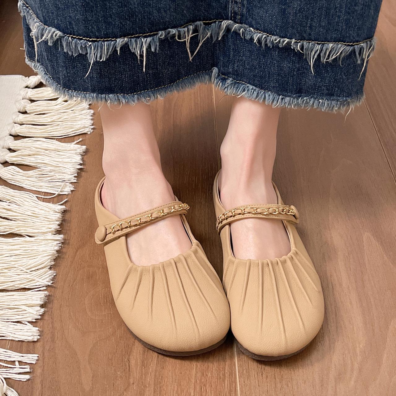 

French flat-bottomed round head late evening breeze gentle single shoes fairy shoes 2025 spring and summer new Xiaoxiangfeng Doudou shoes 40 хаки