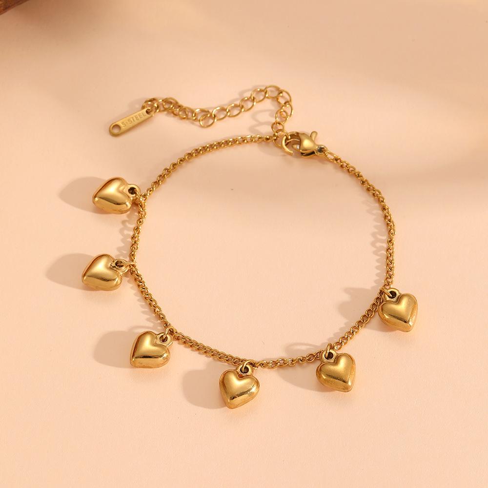 18K Gold Titanium Steel Peach Heart Bracelet - Durable, Colorfast, and Smooth Design