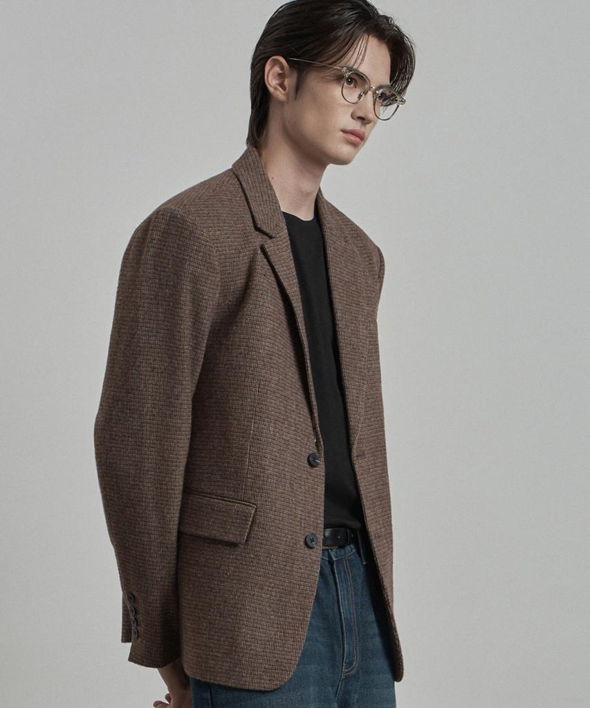 WORK ON BODY OFF Lane Semi-Overfit Check Wool Blazer [Brown]