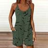 Womens Sleeveless Spaghetti Strap Romper Geometric Pattern Print Pocket Short Jumpsuit