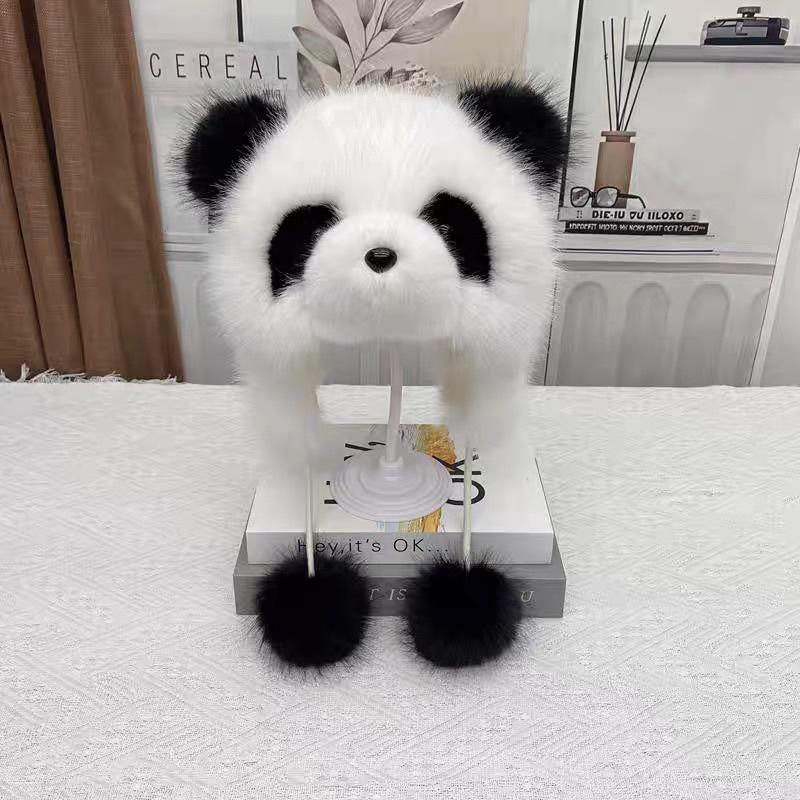 Herbst- & Winter Plüsch Panda Mütze: Dickes Warmes Design mit Fuchspelz-Ohrenwärmern