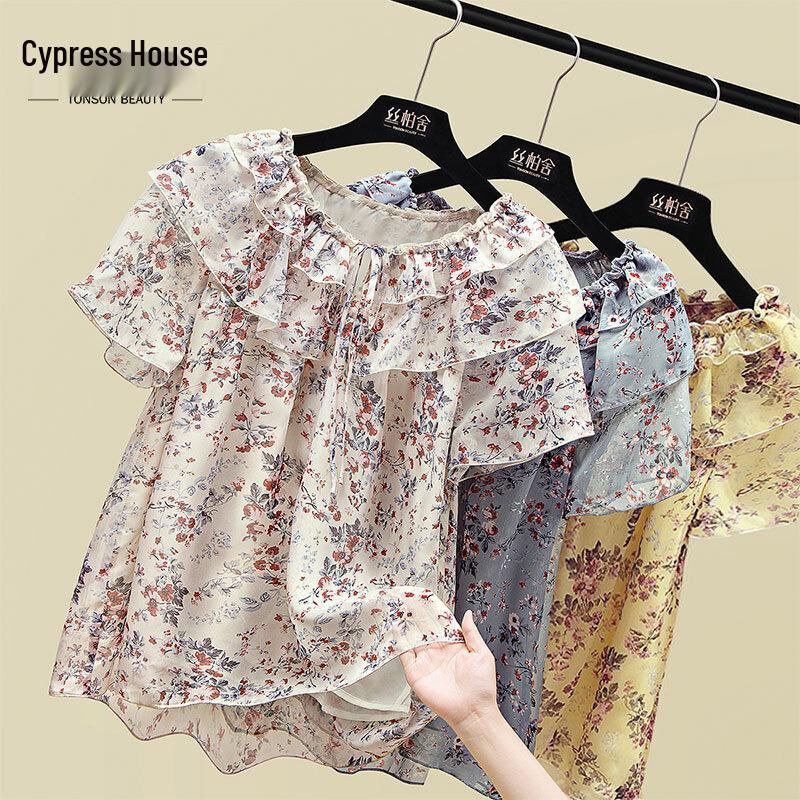Women s Floral Chiffon Blouse XXXL