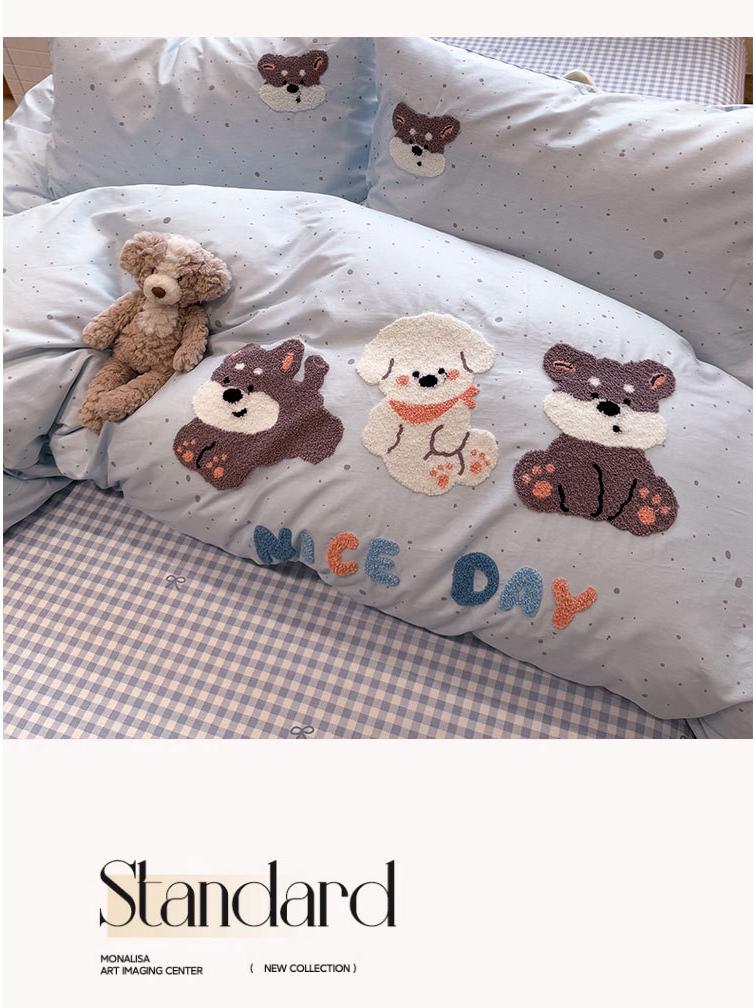 2025 New Style Full Cotton Embroidery Bedding Set: Includes Duvet Cover, Bed Sheet, and Three-Piece Dorm Towel Set