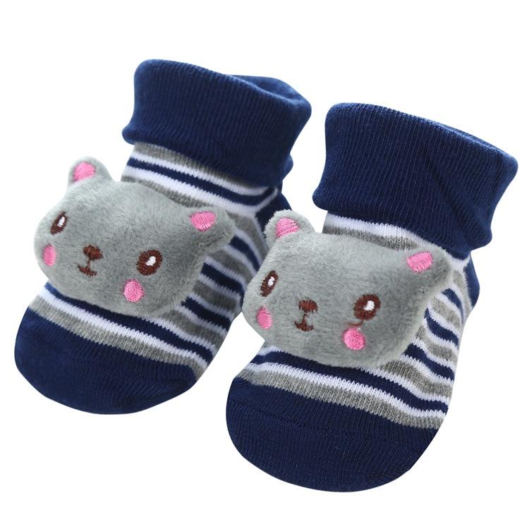 READY STOCK 0-12months Newborn New Cartoon Anti-skid Three-dimensional Doll Baby Socks Striped Dot Cute Children's Socks