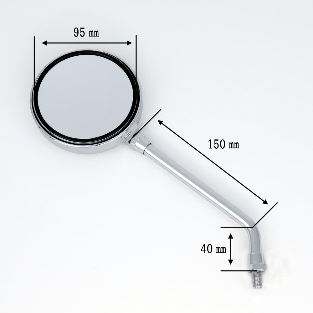 ALBA Z2 Round Motorcycle Rearview 10mm Long Set of 1 Mirrors, Left-Right Thread, Stays, (101-030)